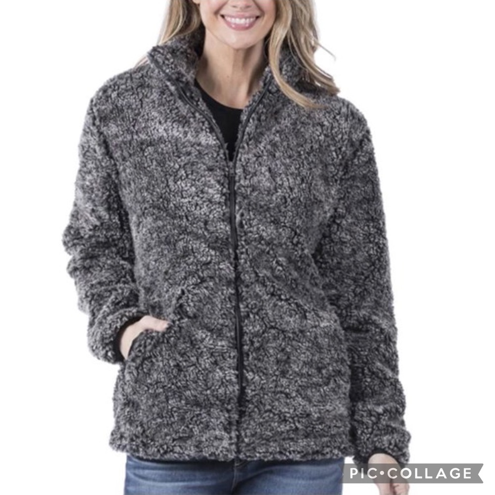 Katydid Full Zip Fur Sherpa Jacket ~ Gray/Black ~ Size Small